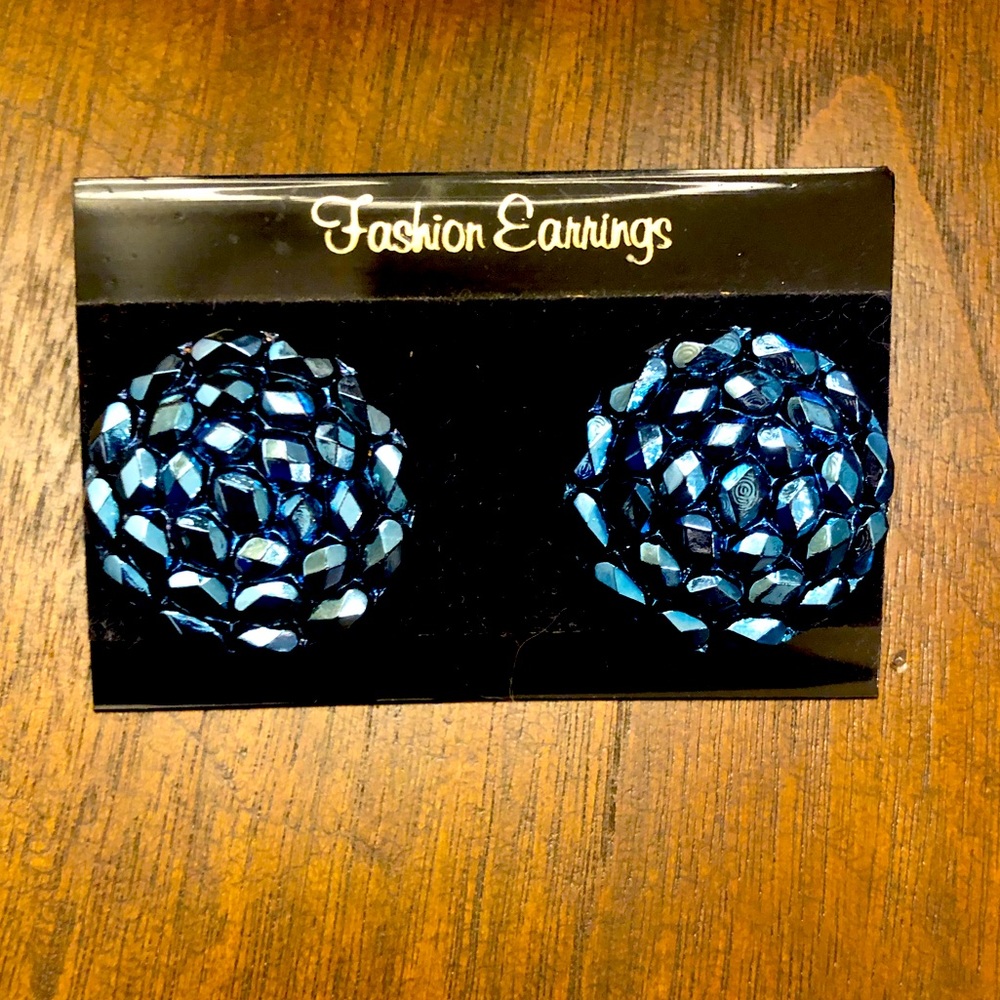 Blue Sparkly Clip-On Earrings